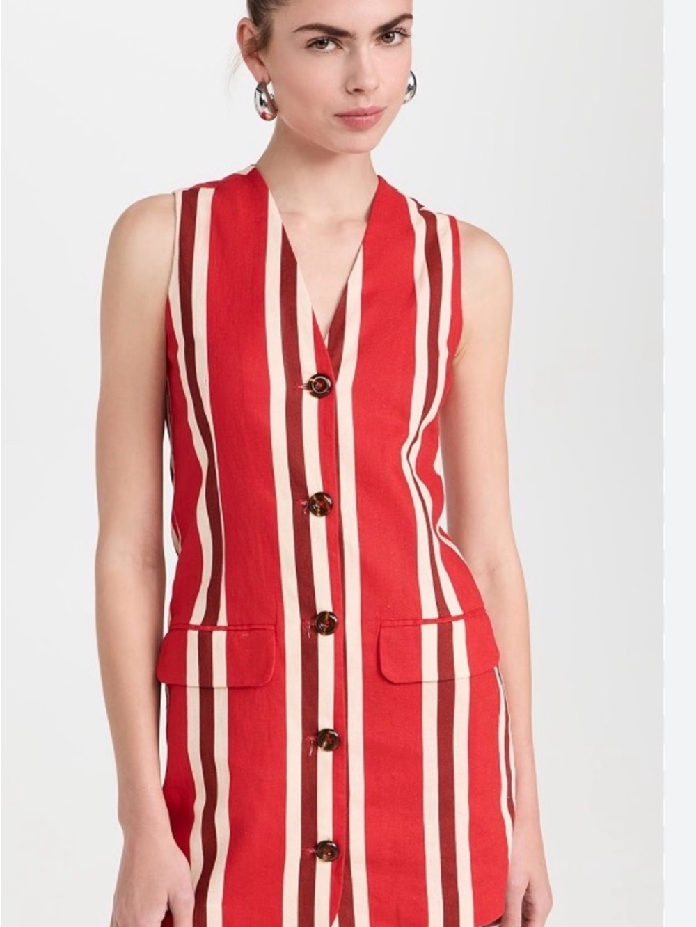 Simon Miller Red Cream Striped Sleeveless Shift Dress